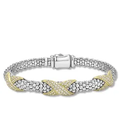 Sterling Silver And 18K Embrace Diamond Pave Rope Bracelet