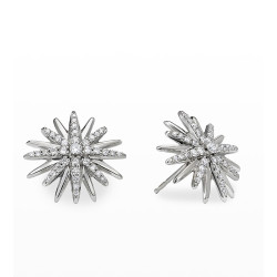 Starburst Stud Earrings With Pave Diamonds 17.5mm