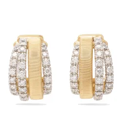 18K Yellow Gold Coil 3 Row Diamond Huggie Earrings