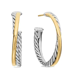 Crossover Hoop Earrings With 18K Gold In Silver, 5mm