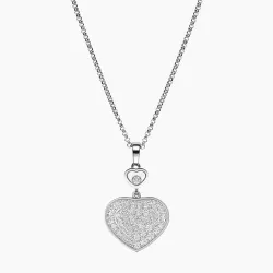Happy Hearts 18K White Gold Diamond Bezel & Pave Pendant Necklace