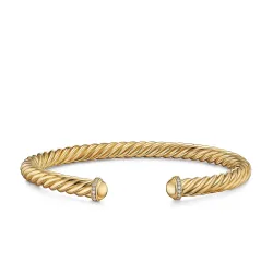 6mm Cable Cuff Bracelet In 18K Yellow Gold And Diamonds