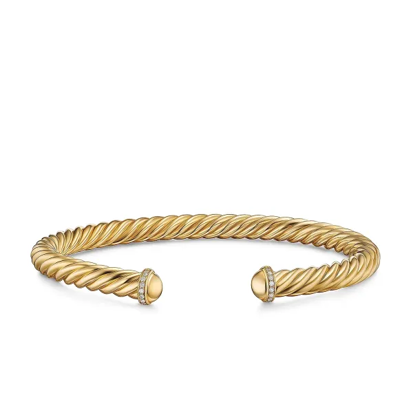 6mm Cable Cuff Bracelet in 18K Yellow Gold and diamonds 6mm Cable Cuff Bracelet in 18K Yellow Gold and diamonds