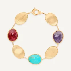18K Yellow Gold Lunaria Color Triple Stone Link Bracelet
