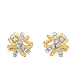 Crossover Stud Earrings In 18K Yellow Gold And Diamonds, 11mm
