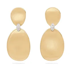 18K Gold Lunaria Diamond Textured Disc Double Drop Earrings