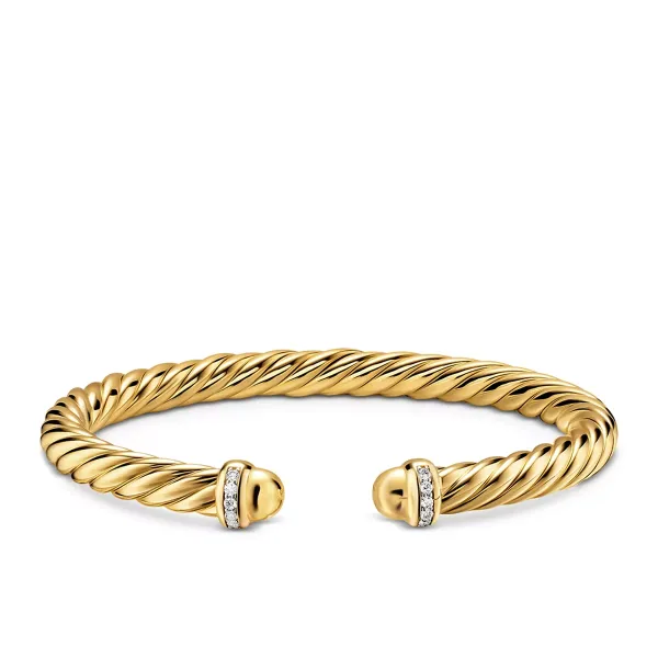 Cablespira Flex Bracelet in 18K Yellow Gold and Diamonds, 6mm 