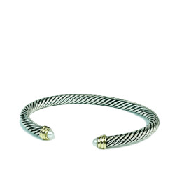 5mm Cable Classic Bracelet Sterling Silver With 14K Gold And Pearls