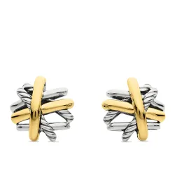 Crossover Stud Earrings In Silver With 18K Gold, 11mm