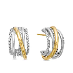 Crossover Shrimp Earrings Sterling Silver With 18K Yellow Gold