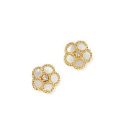 18K Yellow Gold Daisy Mother-of-Pearl & Diamond Stud Earrings