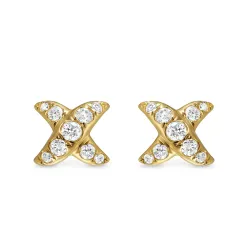 Crossover X Stud Earrings In 18K Yellow Gold With Diamonds, 6mm