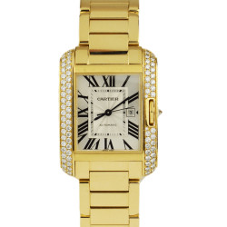 Tank Anglaise 18k Yellow Gold Diamond Watch