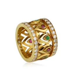 Vintage Tanjore 18k Gold Diamond Ruby And Emerald Ring