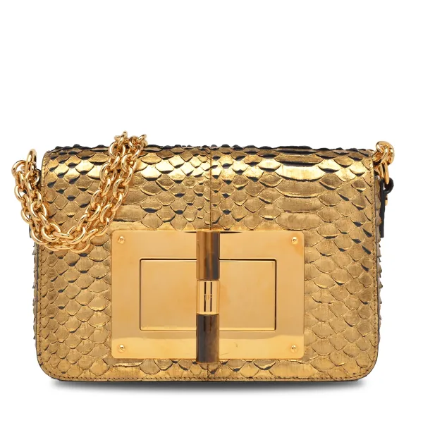 Natalia Medium Python Shoulder Bag Gold
