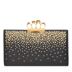 Black Studded Four-Ring Skull Knuckle Clutch