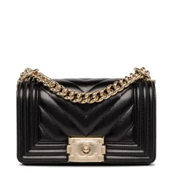 Black Caviar Chevron Small Boy Bag