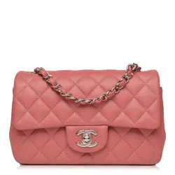 Lambskin Quilted Pink Mini Rectangular Classic Flap