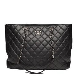 Classic CC Large Black Shopping Tote Quilted Calfskin