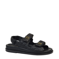Black Grained Calfskin Dad Sandals 38