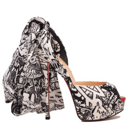 Fabric Jersey Vamp Graffiti Peep Toe Platform Sandals Size 35