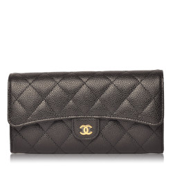 Caviar Quilted Large Flap Wallet Black