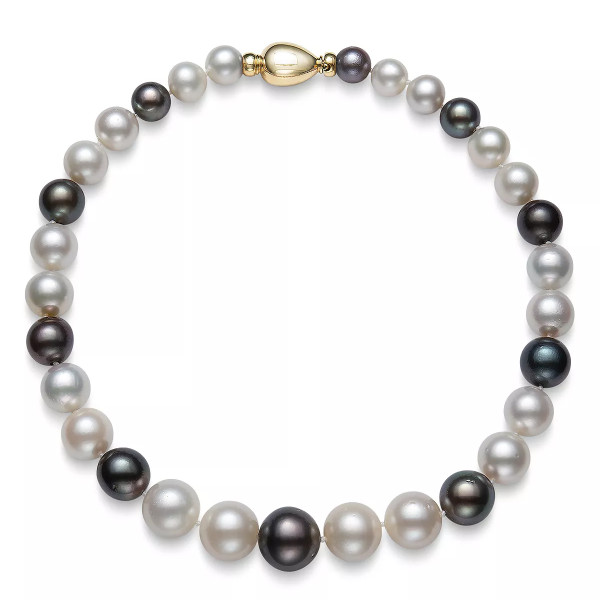 White South Sea & Tahitian Cultured Black Pearl Necklace in 14K Yellow Gold, 17.5"