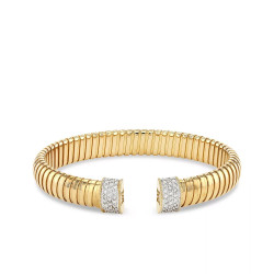 Alberto Milani 18K Yellow Gold Via Mercanti Diamond Tubogas Cuff Bangle Bracelet