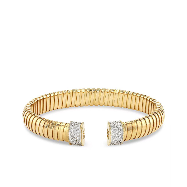 Alberto Milani 18K Yellow Gold Via Mercanti Diamond Tubogas Cuff Bangle Bracelet