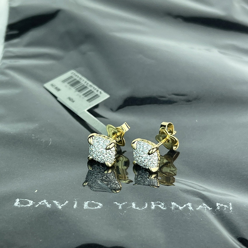 David Yurman Chatelaine Stud Earrings 18K Gold and Diamonds, 7mm 400001