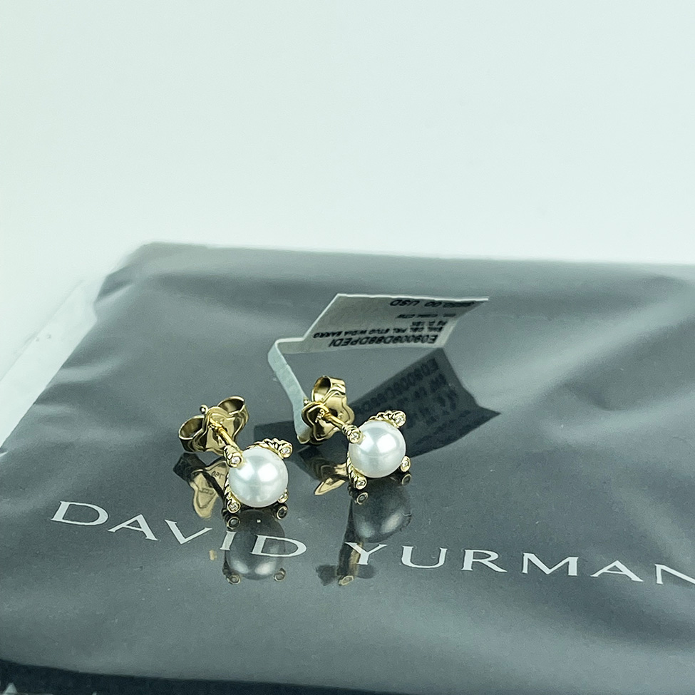 David Yurman small cable pearl stud earrings 18k gold and diamonds 400004