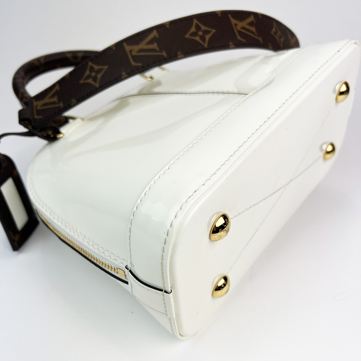 Louis Vuitton Alma Chain Handbag Vernis with Monogram Canvas Mini