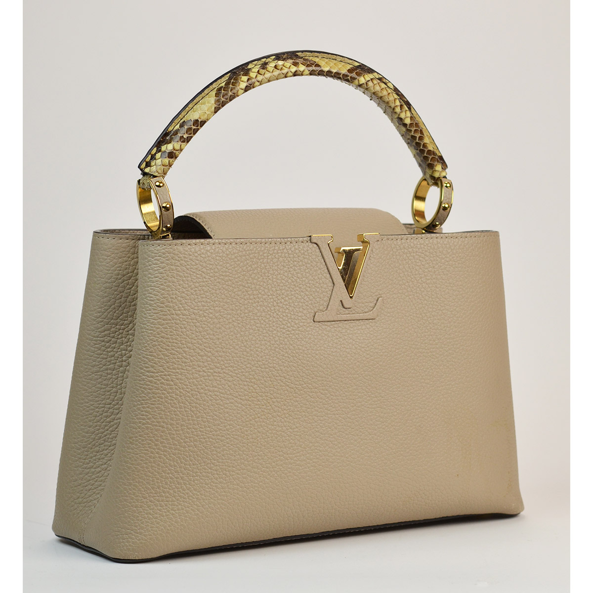 LOUIS VUITTON Beige Capucines Bag Taurillon Leather and python PM