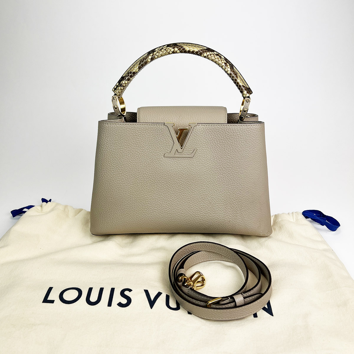 LOUIS VUITTON Beige Capucines Bag Taurillon Leather and python PM