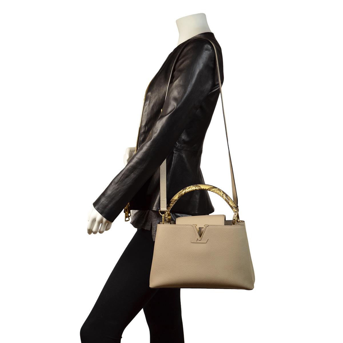 Louis Vuitton Capucines BB Top Handle Bag Beige Taurillon Leather Patent