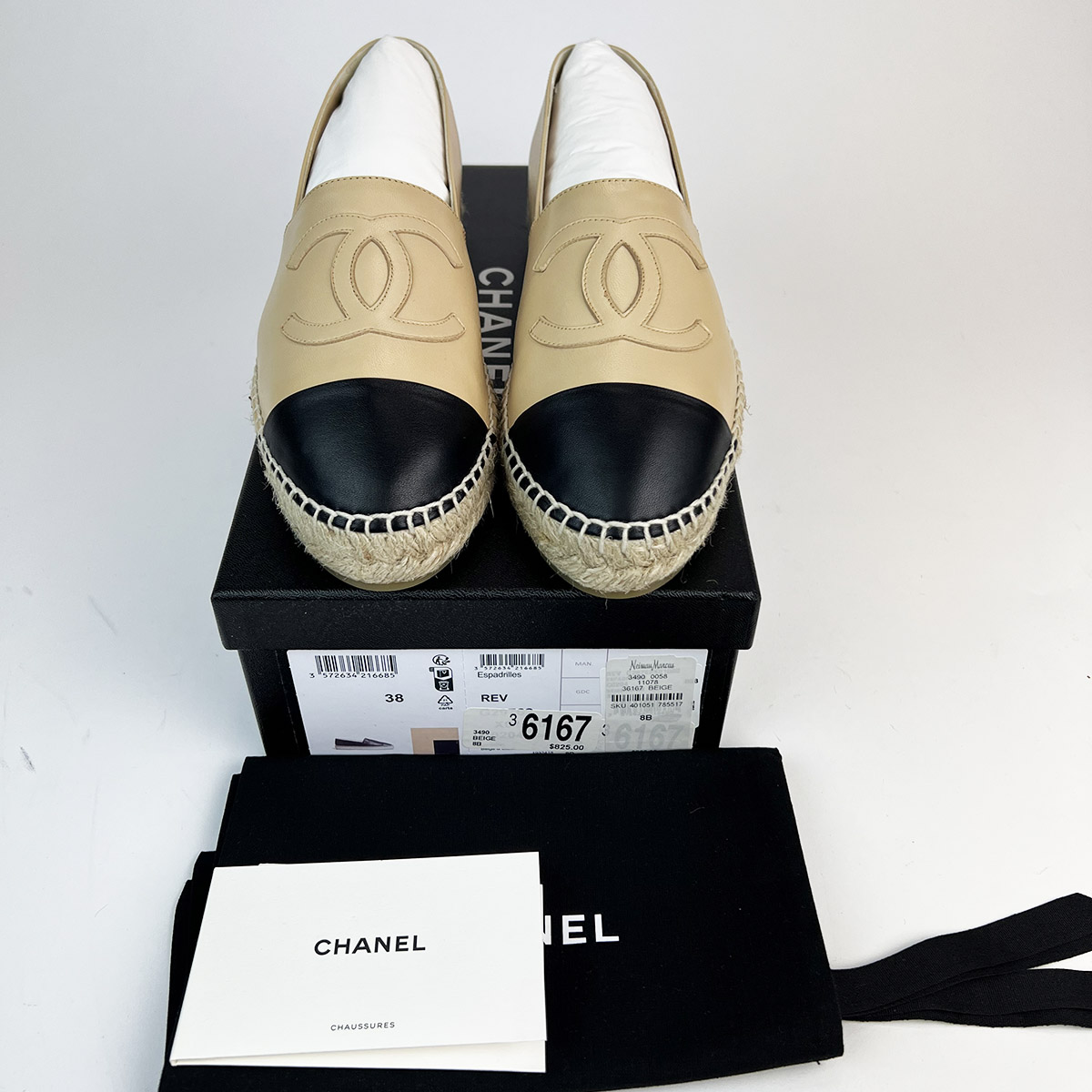 Chanel Beige/Black Lambskin Espadrilles Flats  Espadrilles, Chanel shoes, Chanel  shoes flats